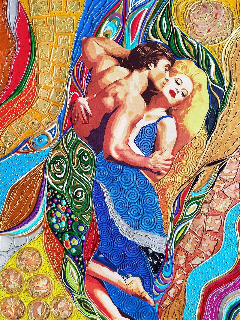 Love painting. Man and woman love couple portrait. Unique art gift for couple - Customized Portraits - Other Materials Multicolor