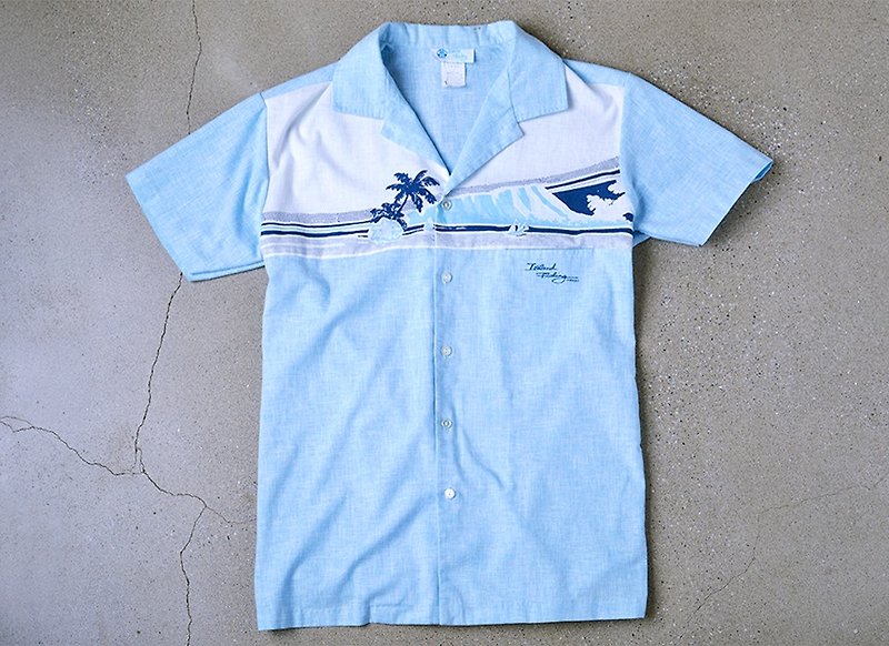 Vintage Hawaii Shirts Hawaiian Shirt Vintage Shirt - เสื้อเชิ้ตผู้ชาย - ผ้าฝ้าย/ผ้าลินิน สีน้ำเงิน