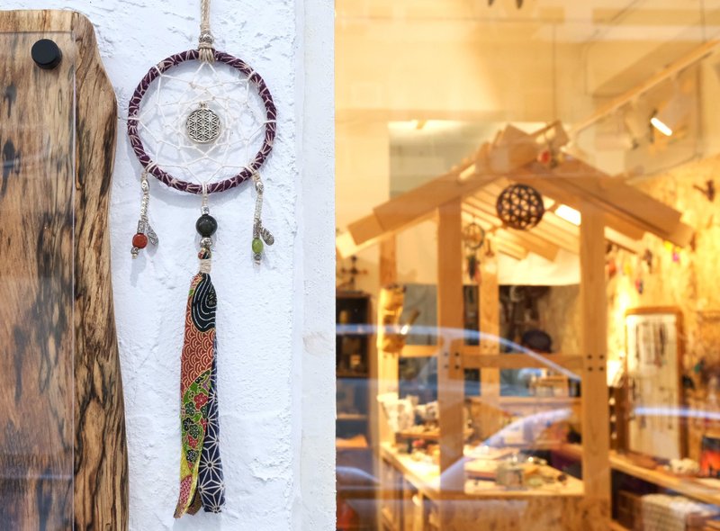 和風捕夢網掛飾 - 生命之花 / 黑曜石 - 擺飾/家飾品 - 棉．麻 紫色