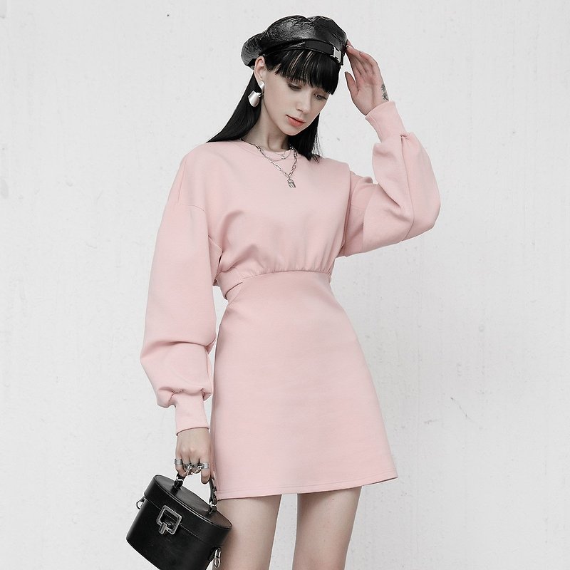 City Witch Sweatshirt One-piece Dress-Pink / Black - One Piece Dresses - Other Materials 