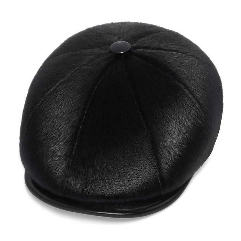 Mens Fur Newsboy Cap Winter Real Fur Hat Seal Fur Hat Warm Mens Seal Fur Caps - 帽子 - 羊毛 黑色