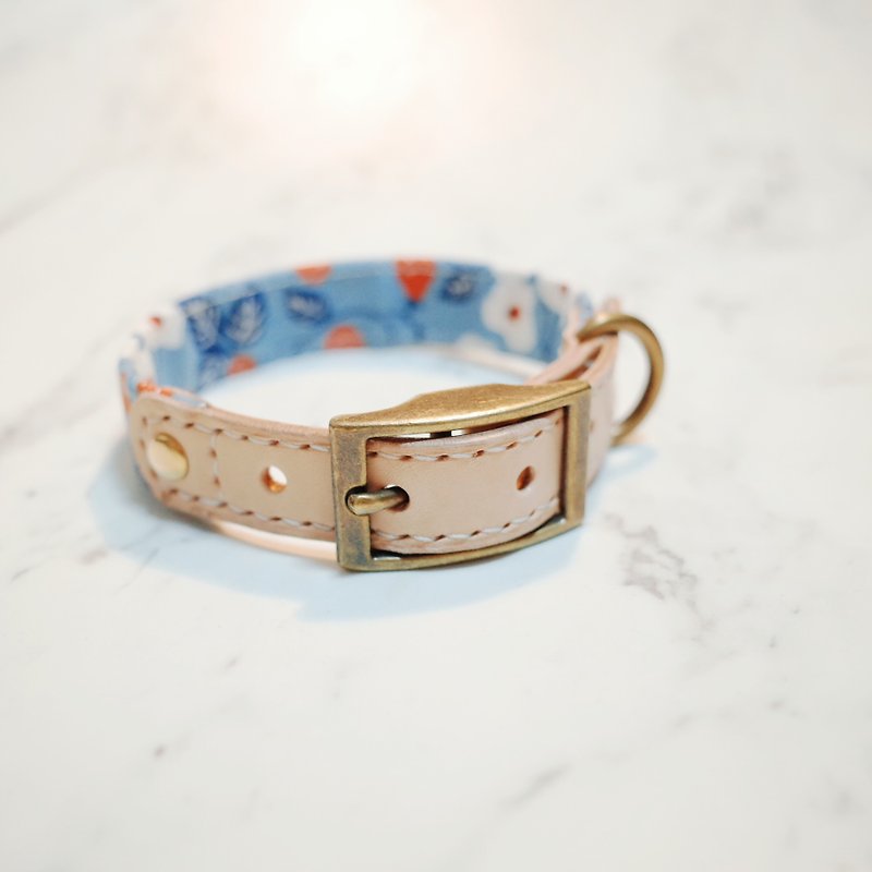 Dog size M collar, marshmallow blue, optional tag with bell - Collars & Leashes - Cotton & Hemp 