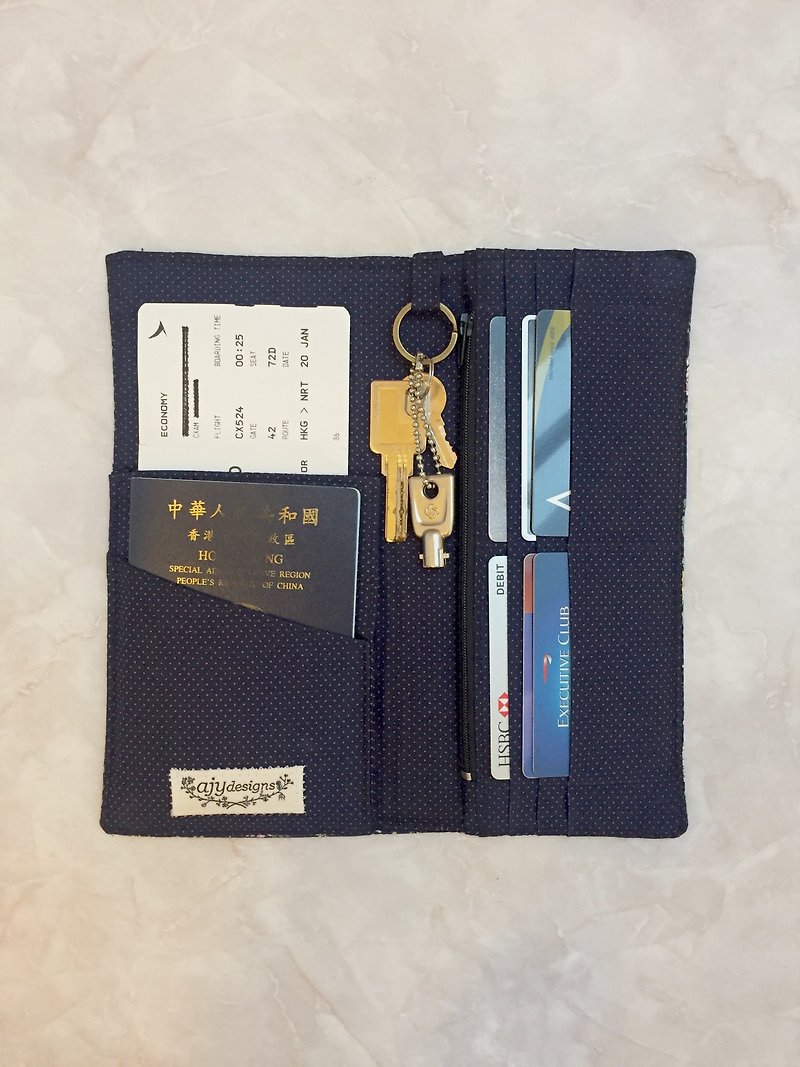 旅行書類を保管するウォーキング・ドキュメント - パスポートケース - コットン・麻 ブルー