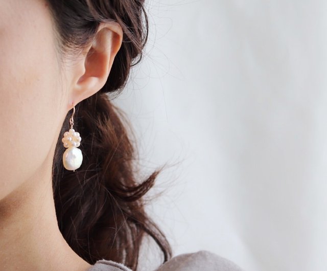 14kgf ２つの淡水パール ピアス(イヤリング) - Shop MI f Earrings