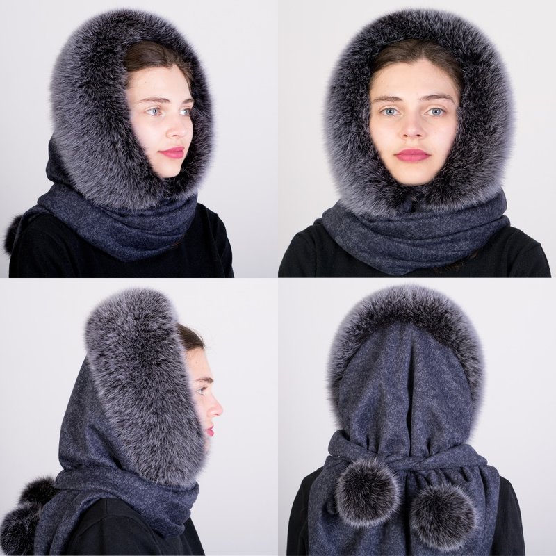 Arctic Fox Fur Hood Women's Winter Warm Real Fur Fox Luxury Scarf On Head - 絲巾 - 羊毛 多色