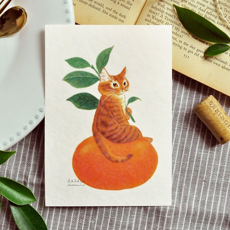 猫イラストポストカード-オレンジ色の猫 - はがき‧メッセージカード - 紙 ホワイト