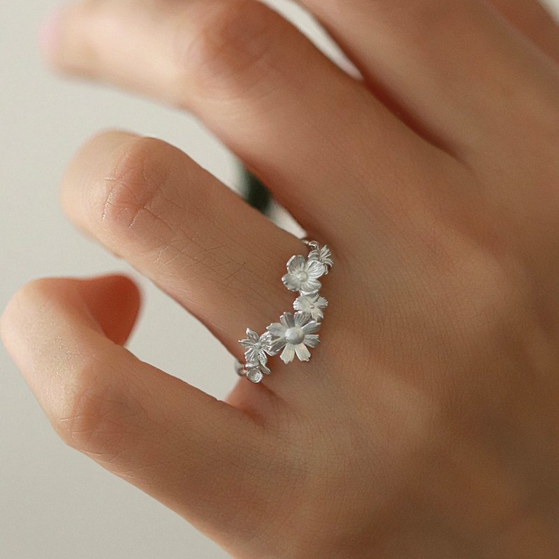 原創設計繁花開口新中式戒指女通體s925純銀可調節指環 - 戒指 - 銀 銀色