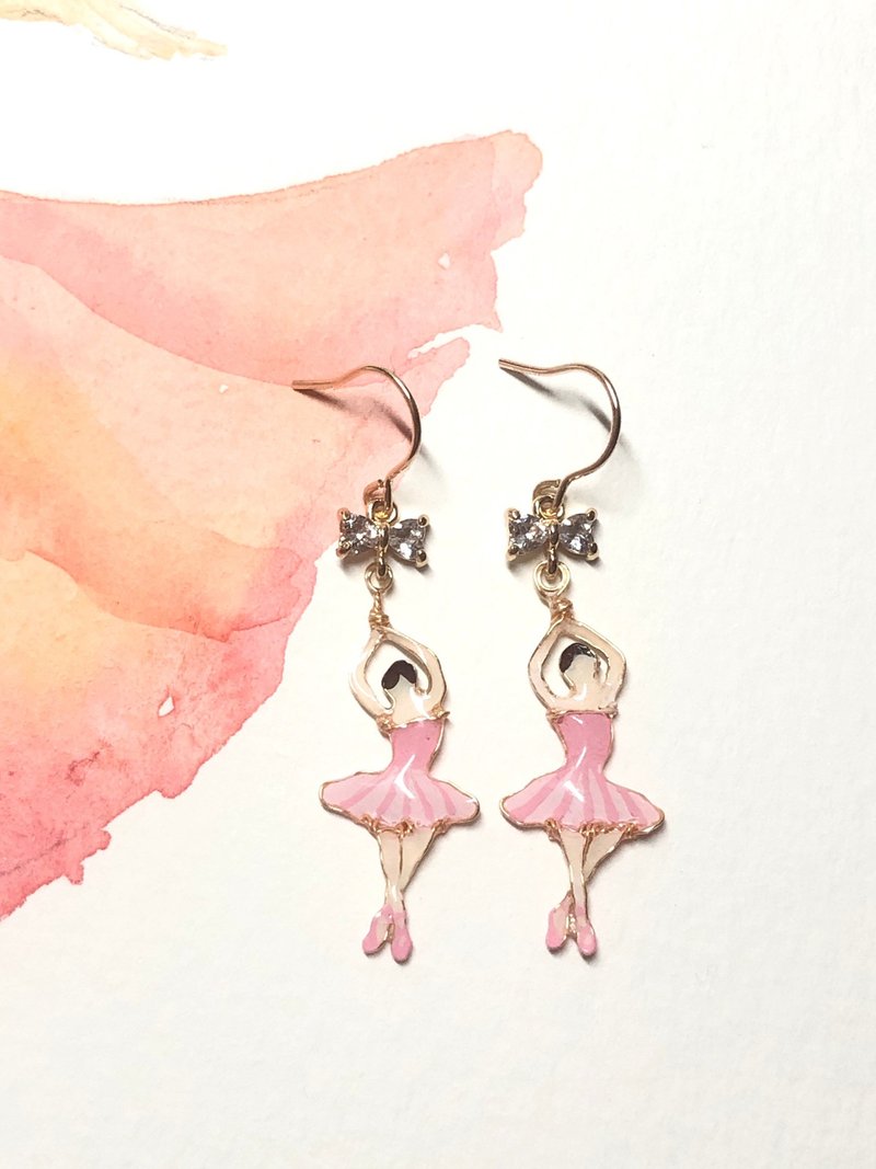 14kgf Graceful Ballerina Earrings/Pink - Earrings & Clip-ons - Other Metals Pink