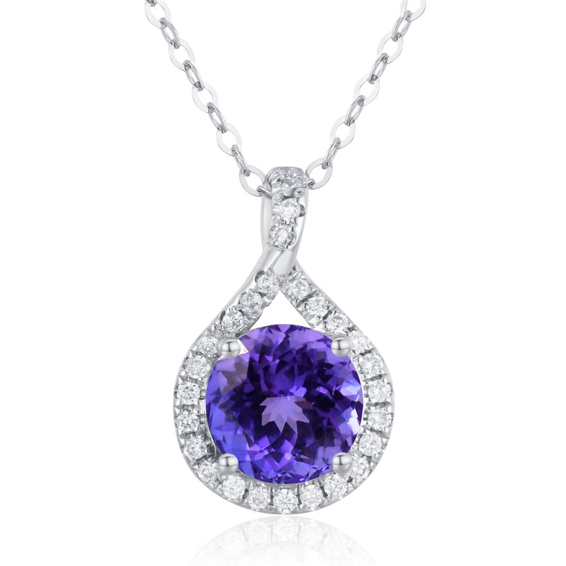 Tanzanite diamond necklace pendant-Dainty drop layering necklace with chain - สร้อยคอ - เครื่องประดับ สีม่วง