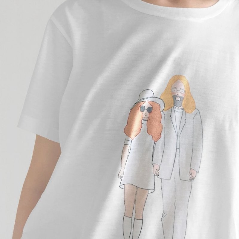 John and Yoko T Shirt - 中性衛衣/T 恤 - 棉．麻 黃色