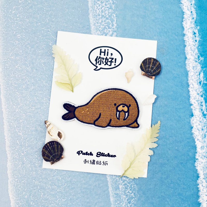 刺繡貼紙-海象 - 貼紙 - 繡線 咖啡色