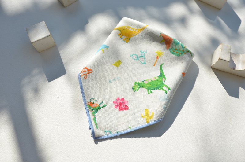 Little dinosaur/double-sided saliva towel/hand-painted exclusive development printing - ผ้ากันเปื้อน - ผ้าฝ้าย/ผ้าลินิน 