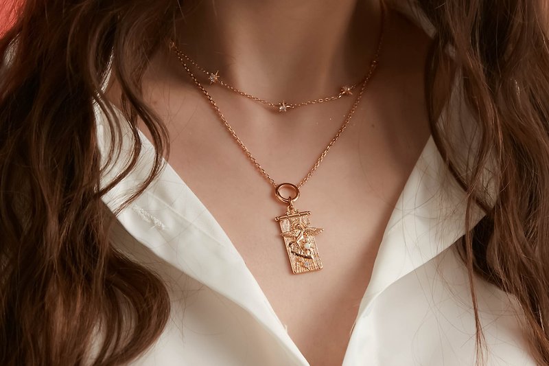 LIBRA ZODIAC GOLD ANGEL OPAL NECKLACE - Necklaces - Rose Gold Gold
