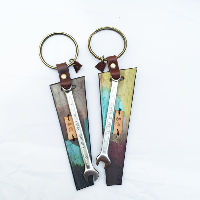 A pair of wrench | leather keychains - No sweat! - Jade / Lime color - ที่ห้อยกุญแจ - หนังแท้ สีเขียว