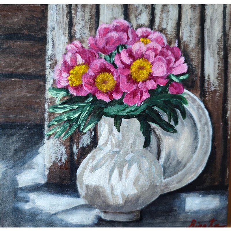 牡丹花束鄉村靜物原創花卉藝術手繪 作者 RinaArtSK - 壁貼/牆壁裝飾 - 其他材質 多色