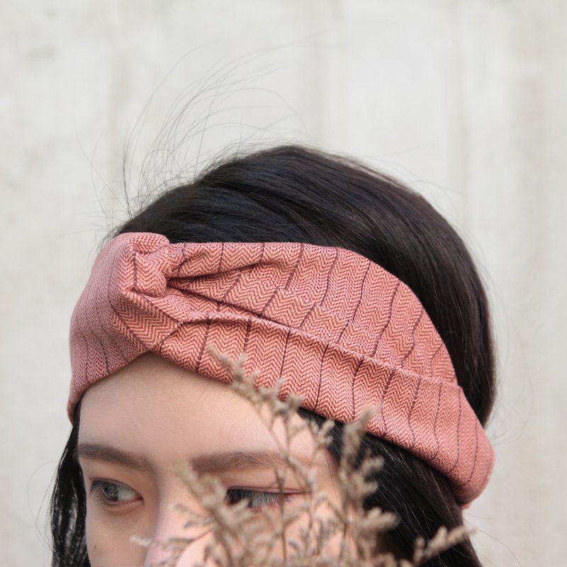 Rose tea velveteen handmade cross elastic hair band - Headbands - Cotton & Hemp Red