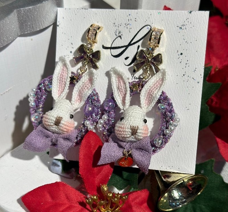 Purple Bunny Wreath Earrings - Earrings & Clip-ons - Other Materials 