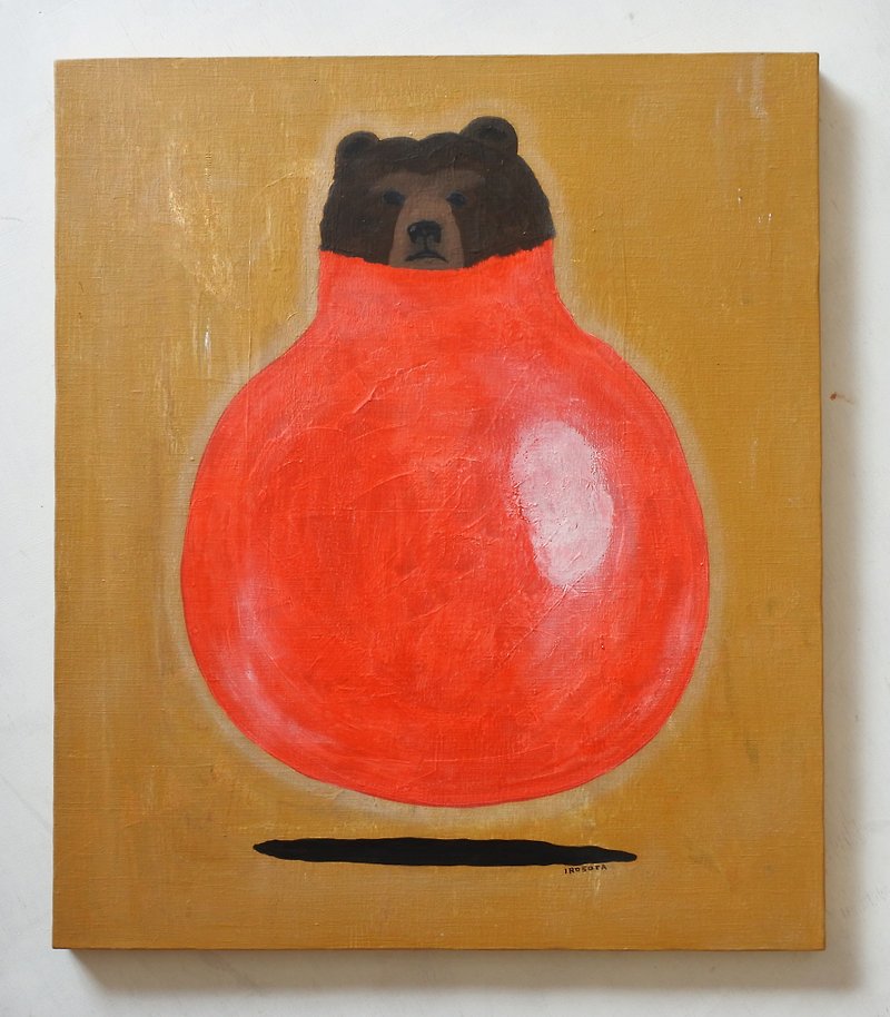[IROSOCA] Bear Ball Bear Canvas Painting F 10 Size Original Picture - โปสเตอร์ - วัสดุอื่นๆ สีแดง
