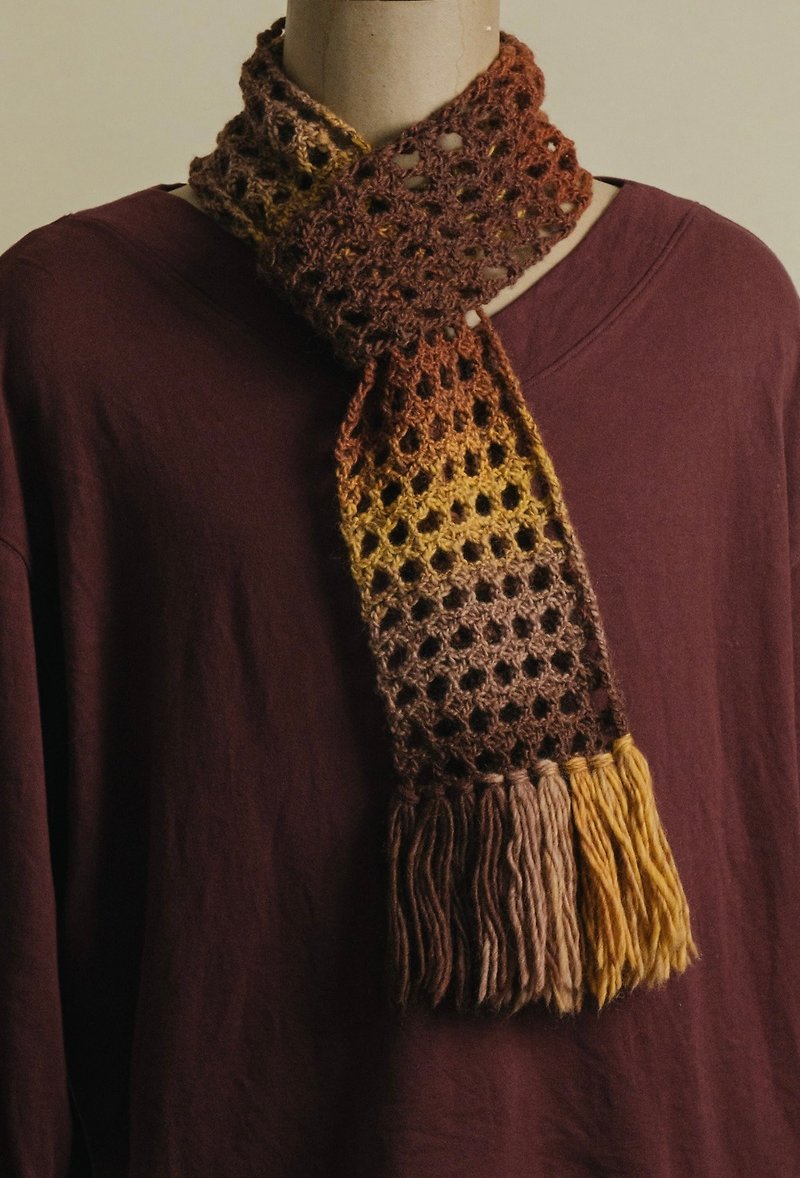 Handmade Upside Down Pickup Wool Space Dye Scarf - Knit Scarves & Wraps - Wool Brown
