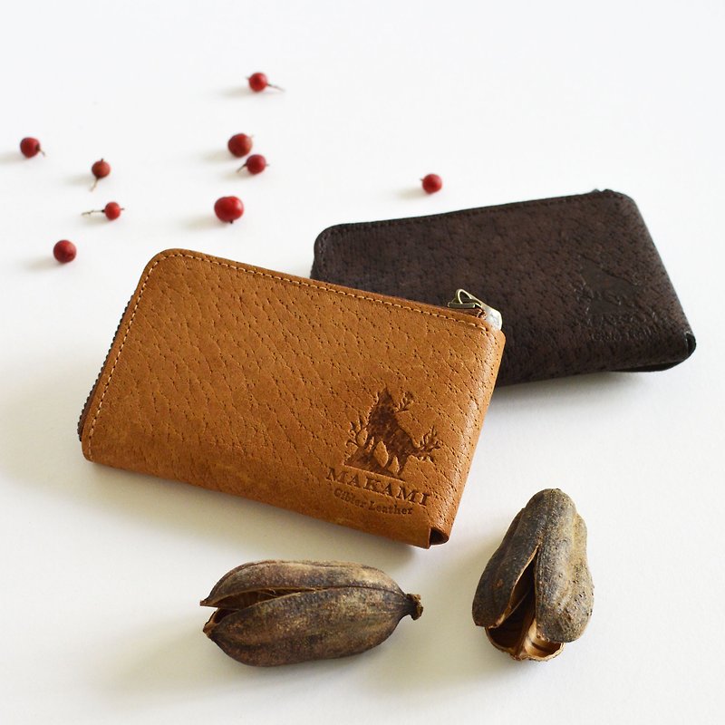 boar leather coin purse - กระเป๋าใส่เหรียญ - หนังแท้ สีนำ้ตาล
