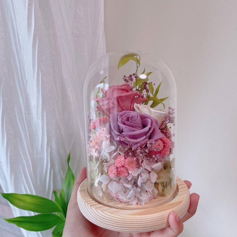 永生玫瑰玻璃盅罩 I 浪漫告白・紀念花禮 - 乾燥花/永生花 - 玻璃 多色