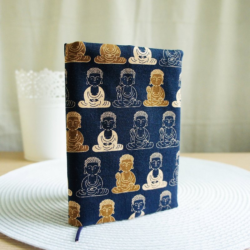 Lovely [Buddha double-sided cloth book jacket, blue] book cover A6 log, portable book, hand account E - ปกหนังสือ - ผ้าฝ้าย/ผ้าลินิน สีน้ำเงิน