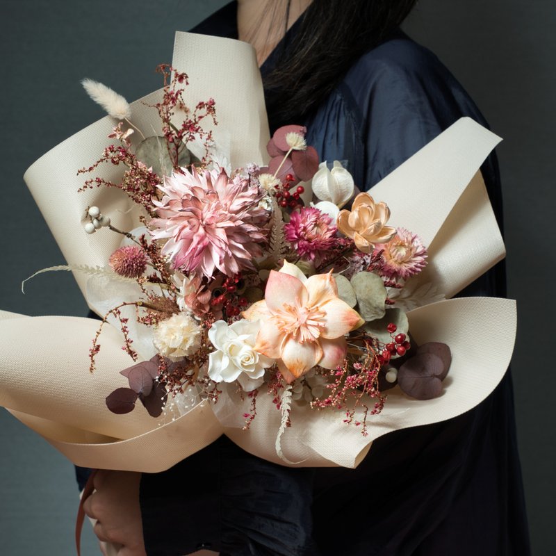 Autumn Whispers Series - Autumn Harvest Preserved Flower Bouquet - Dried Flowers & Bouquets - Plants & Flowers Pink