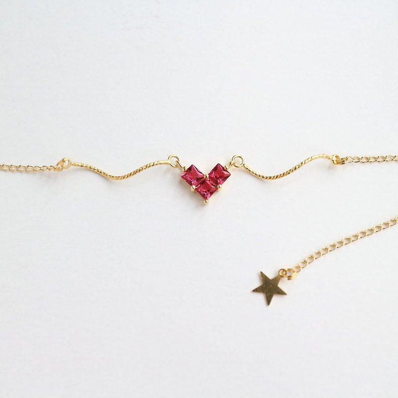 18kgf shining bling crystal gemstone diamond red heart love necklace - สร้อยคอ - โลหะ สีแดง