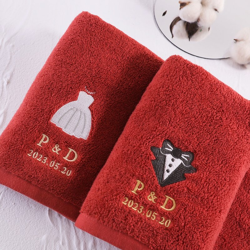 | Customized wedding towels | Suit wedding dress embroidery new wedding bridesmaid groomsman gift small towel - ผ้าขนหนู - ผ้าฝ้าย/ผ้าลินิน หลากหลายสี