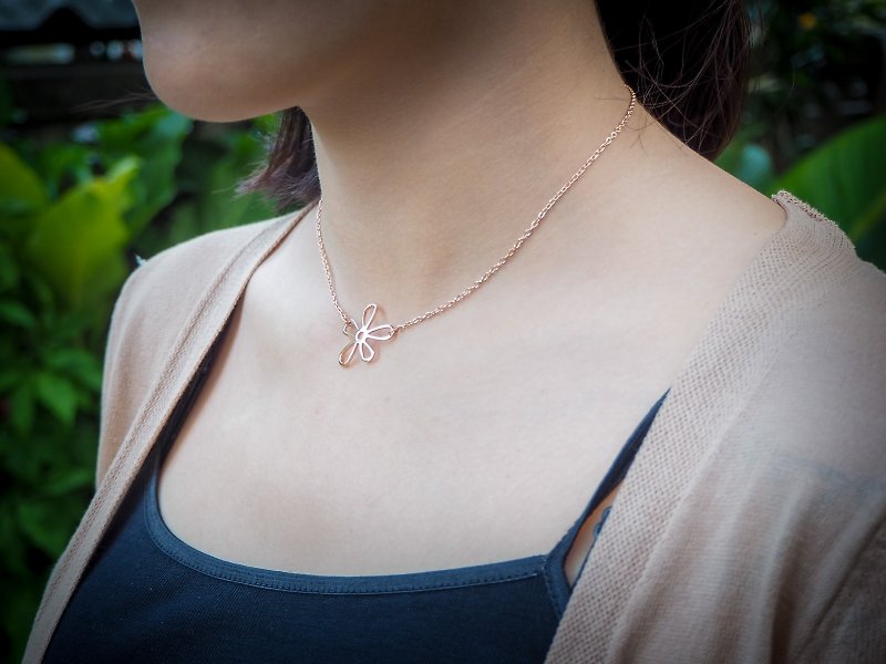Plain pink gold silver flower necklace - สร้อยคอ - เงินแท้ สึชมพู