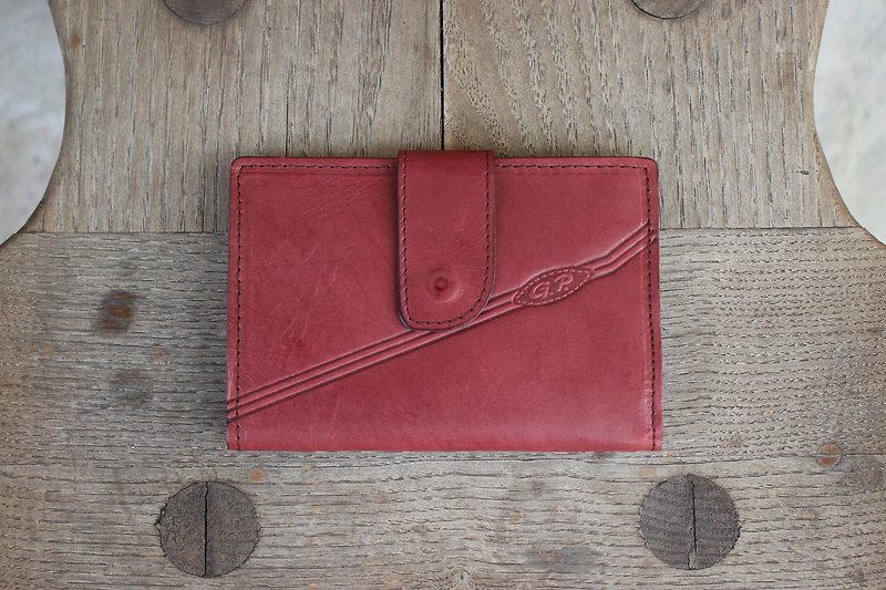 Italian dark red antique wallet wallet (with coin pocket mezzanine) B186 (birthday gift) - Wallets - Genuine Leather Red