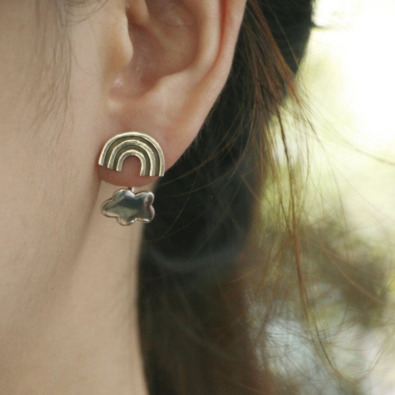 Cloud Rainbow Studs weather jewelry Jacket Font back Earrings Sterling Silver耳環 - 耳環/耳夾/耳骨夾 - 純銀 銀色