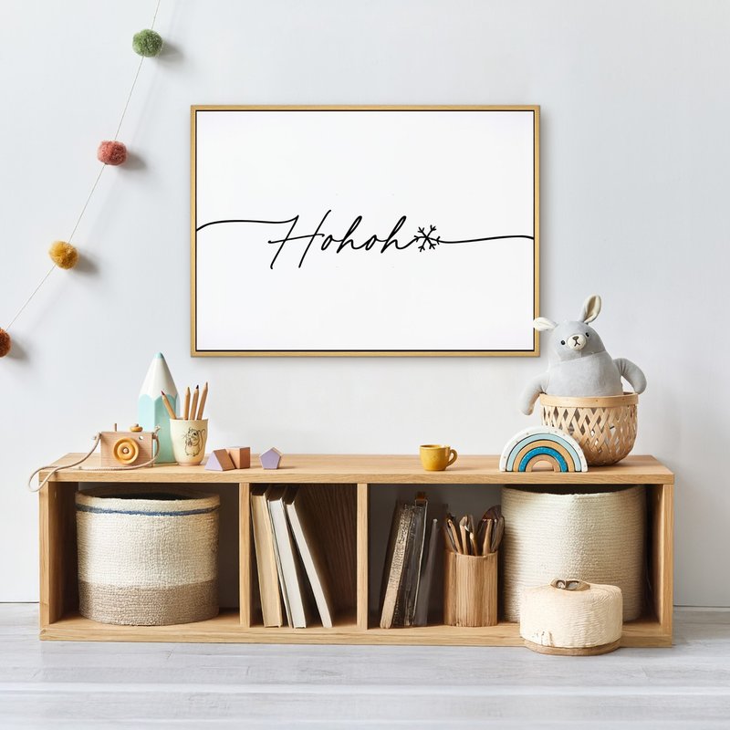 Ho Ho Ho III - クリスマスイラスト/クリスマスツリー飾りウォールアート/クリスマス小物/クリスマスプレゼント交換 - ポスター・絵 - コットン・麻 ホワイト