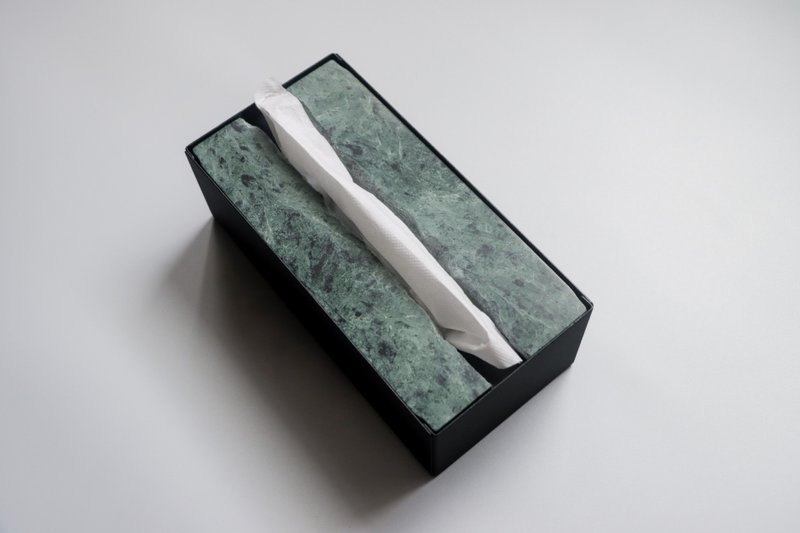 【限量商品】蛇紋石自然面面紙盒 - 面紙盒 - 石頭 綠色