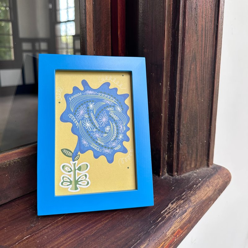 Home decor / Framed artwork / Vase postcard / Blue - กรอบรูป - ไม้ สีน้ำเงิน