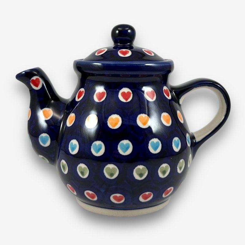 Polish hand-painted pottery-teapot 350ML Wenqing Colorful Heart Series designer model - ถ้วย - ดินเผา สีน้ำเงิน