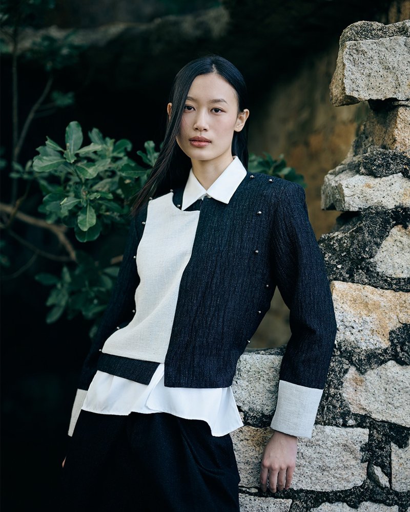 黑色中式門襟長袖雙層綿麻外套 - 女大衣/外套 - 棉．麻 黑色