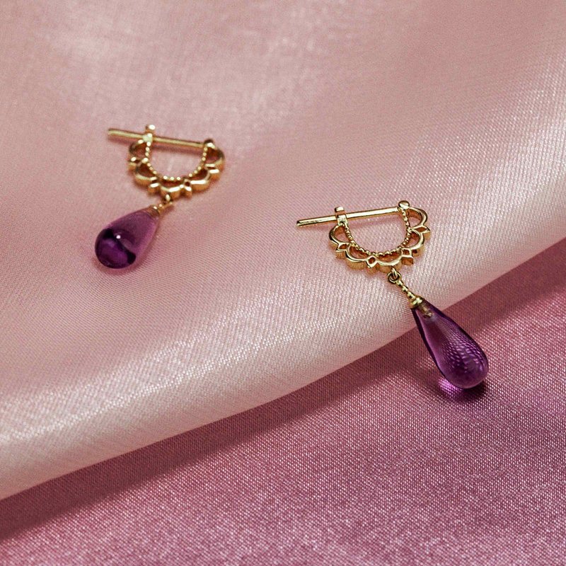 【PurpleMay Jewellery】純18K黃金復古天然紫水晶耳墜耳鉤 - E06 - 耳環/耳夾/耳骨夾 - 寶石 紫色