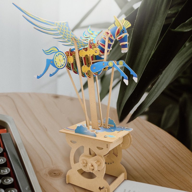 iló wooden automaton DIY model-Flying Horse (Music bell needs to be purchased separately) - Wood, Bamboo & Paper - Wood Khaki