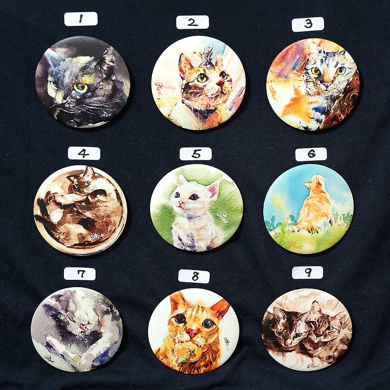 Magnet badge - water painted cat (optional 2 / $ 120) - Brooches - Other Metals Multicolor