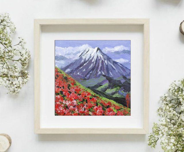 山 絵画 野の花 風景 オリジナルアート 花 畑 フィールドハーブ