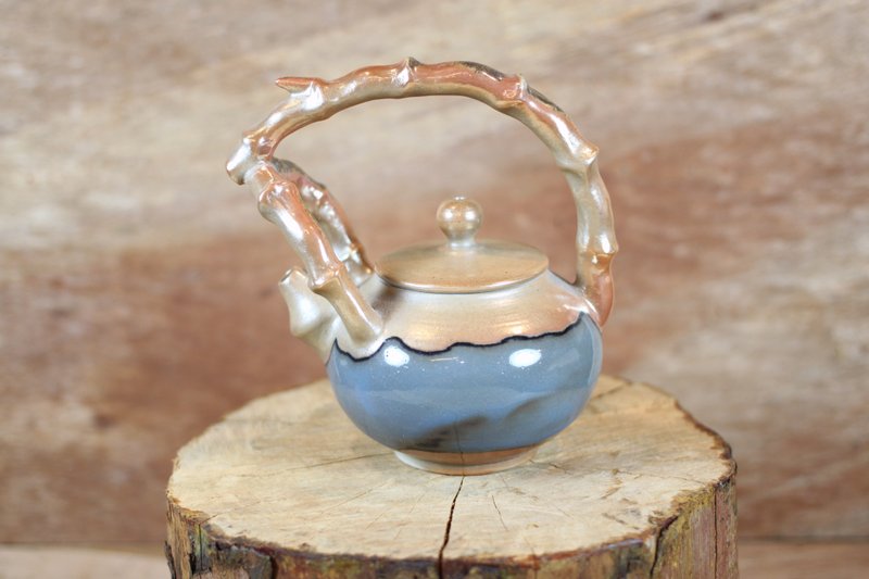 【送禮好物】柴燒金銀彩 竹節提樑茶壺 名家葉敏祥手作精品 - 茶壺/茶杯/茶具 - 陶 