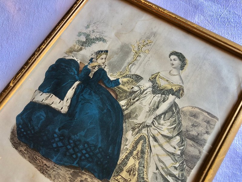 法國19世紀時尚畫報雙仕女圖 - 相框/畫框 - 其他材質 