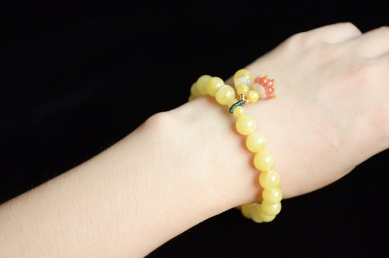 [Flowers & Fruits] Amber Natural Organic Gemstone Amber Honey Wax Fresh Art Bracelet - Bracelets - Gemstone Yellow