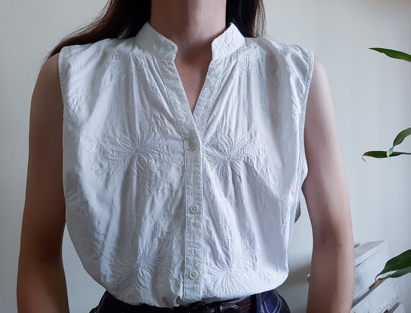 束腰外衣白色棉質刺繡襯衫 無袖襯衫 CAROLE LITTLE 白色上衣 - 女襯衫 - 棉．麻 白色