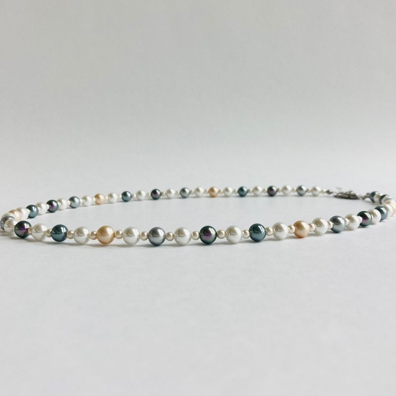 ガラスパールマルチカラーミディアムネックレス/6mm約50cm/タヒチxホワイトmix/made in japan - 項鍊 - 玻璃 多色