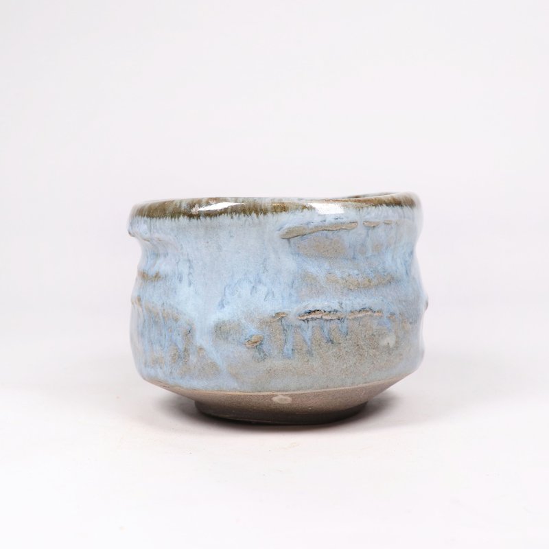 Mingya kiln l firewood ash glaze blue crystal tea bowl pottery pottery tea set H6 - Teapots & Teacups - Pottery Blue