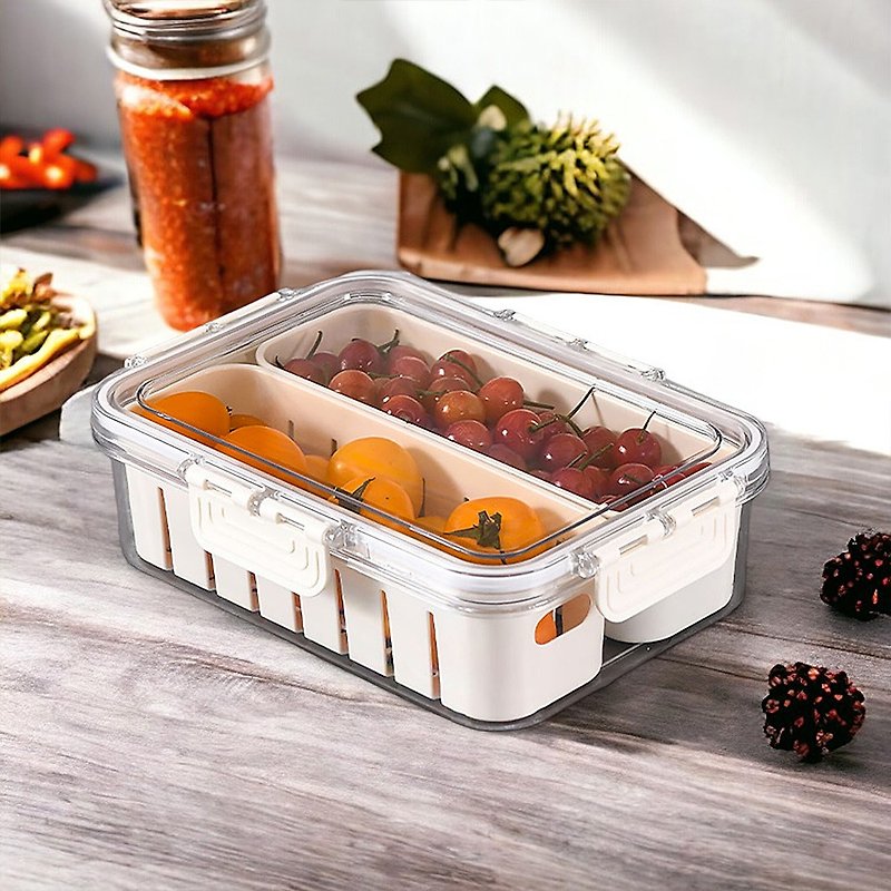 SHCJ Lifestyle Collection DripFresh Thickened Compartment Drainage Fresh Box - Flat Style 2 Compartments 1.3L - Lunch Boxes - Plastic Transparent