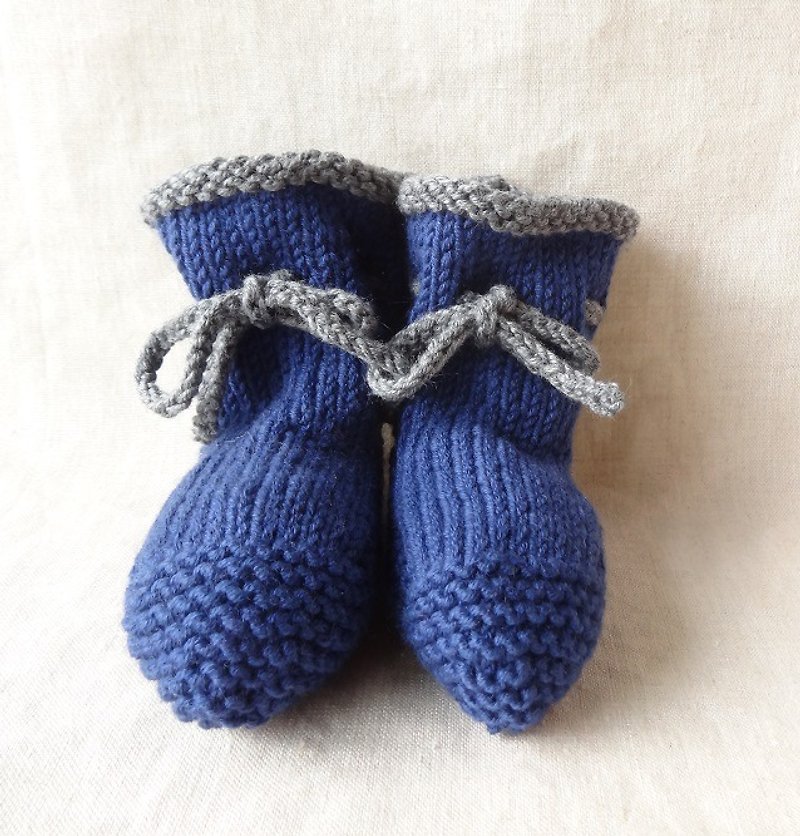 ● Organic ● Baby booties ROWAN Wool x Cotton 6M ～ 221 - ของขวัญวันครบรอบ - วัสดุอื่นๆ สีน้ำเงิน