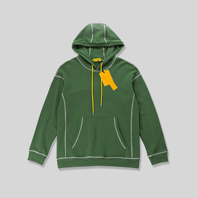 Contrast color hooded hooded T-shirt ::: green :: men and women can wear 8822W162 - Men's T-Shirts & Tops - Cotton & Hemp Green